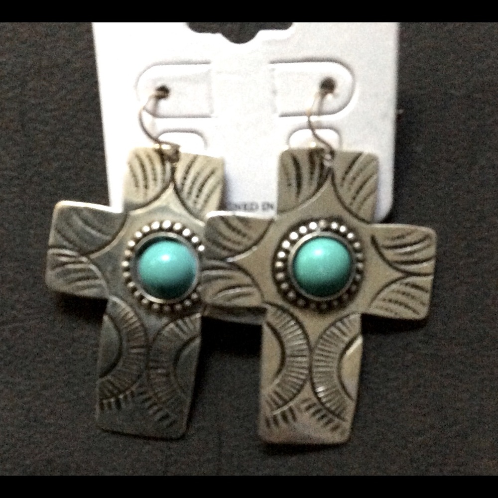Cross Earrings feaux truquoise/silver